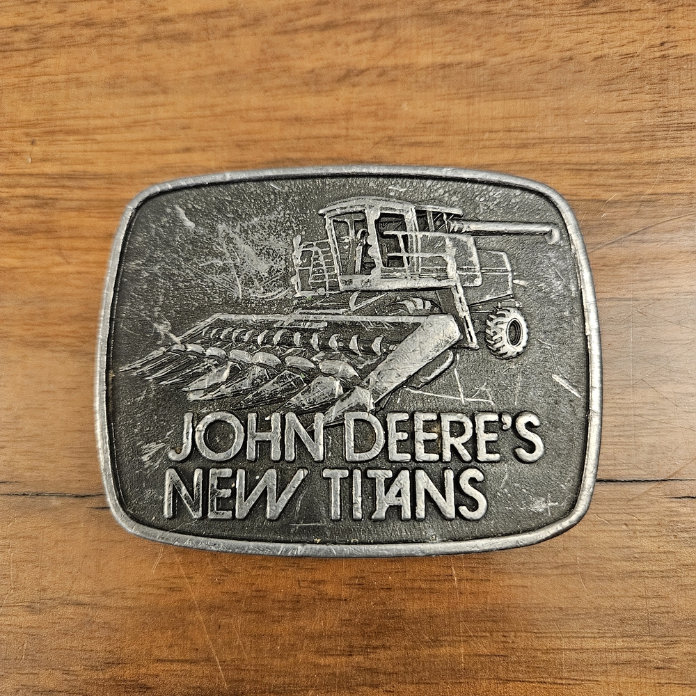 Vintage‎ 1978 Belt Buckle JohnDeere New Titans Distressed Silver Tone